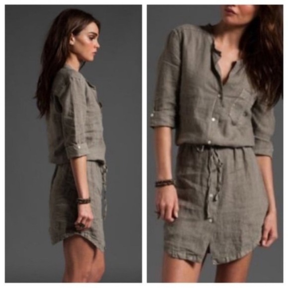 Casual Gray/Green Button-Up Dress - Picture 1 of 5